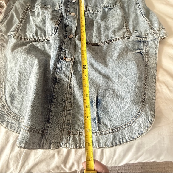 PILCRO women’s distressed Draped Denim Oversized Duster Jacket Button-Up - Picture 13 of 16